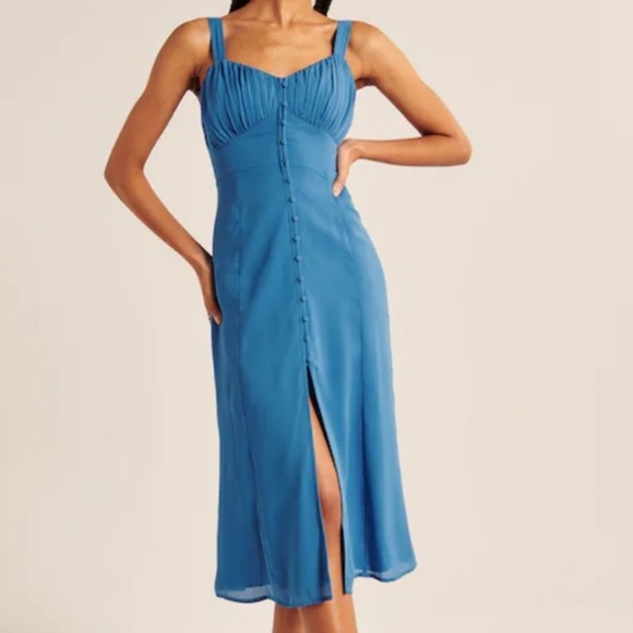 Abercrombie & Fitch Button Through Slim Midi Dress Blue - Women’s L - Picture 1 of 13